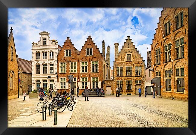 Historic Square of Bruges - CR2304-8945-WAT Framed Print by Jordi Carrio
