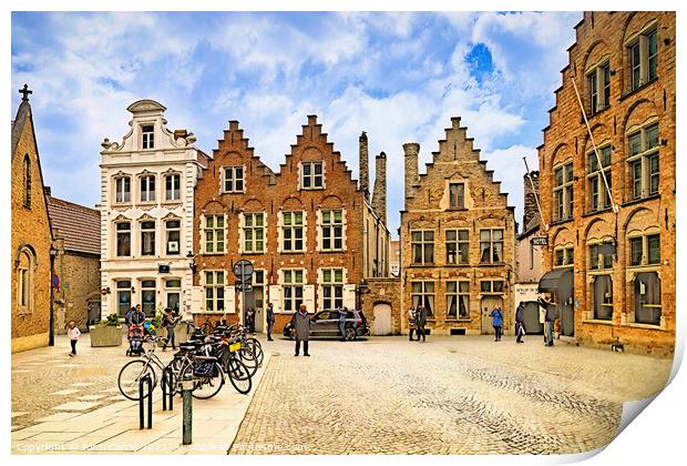 Historic Square of Bruges - CR2304-8945-WAT Print by Jordi Carrio