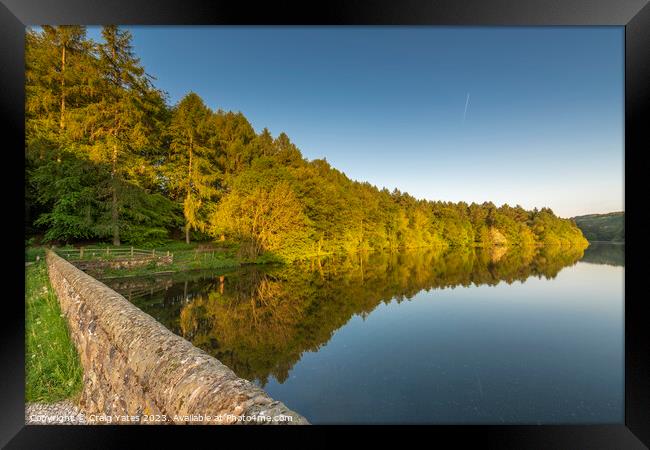Linacre Reservoirs Reflection. Framed Print by Craig Yates