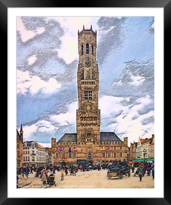 Charming Bruges Belfry - CR2304-8937-PIN Framed Mounted Print by Jordi Carrio