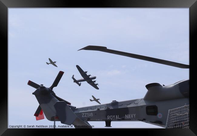 Battle of Britain Flyover with a Royal Navy Helicopter Rotor and Tail Framed Print by Sarah Paddison