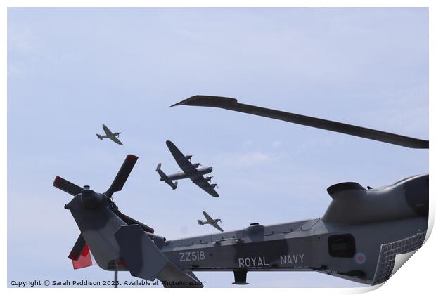 Battle of Britain Flyover with a Royal Navy Helicopter Rotor and Tail Print by Sarah Paddison