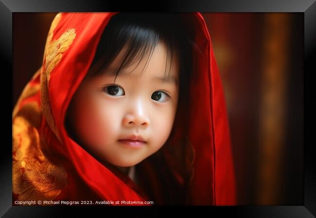 A chinese child portrait created with generative AI technology. Framed Print by Michael Piepgras
