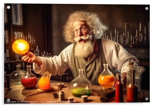 A crazy physicist at work in his laboratory created with generat Acrylic by Michael Piepgras