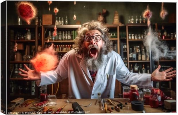 A crazy physicist at work in his laboratory created with generat Canvas Print by Michael Piepgras