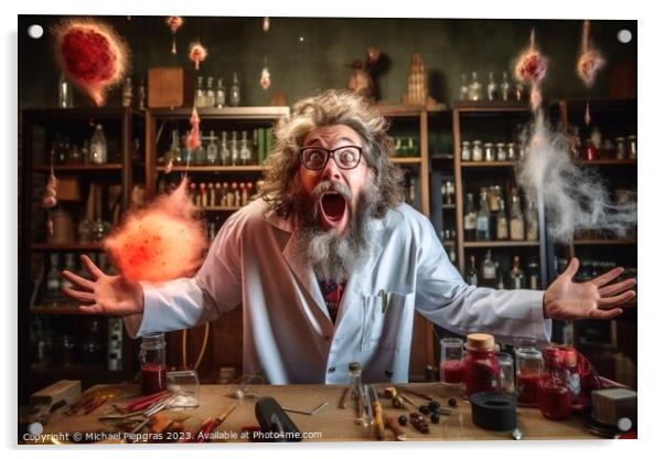 A crazy physicist at work in his laboratory created with generat Acrylic by Michael Piepgras