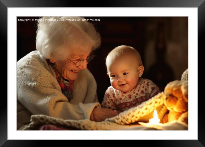 A grandma playing with her grandchild created with generative AI Framed Mounted Print by Michael Piepgras