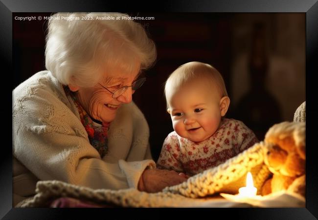 A grandma playing with her grandchild created with generative AI Framed Print by Michael Piepgras