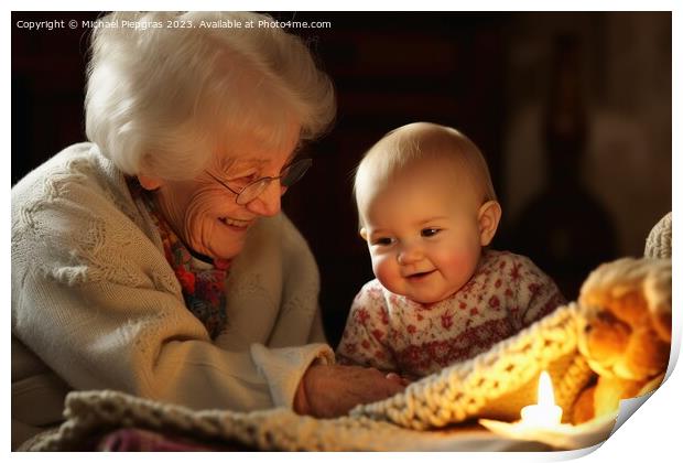 A grandma playing with her grandchild created with generative AI Print by Michael Piepgras