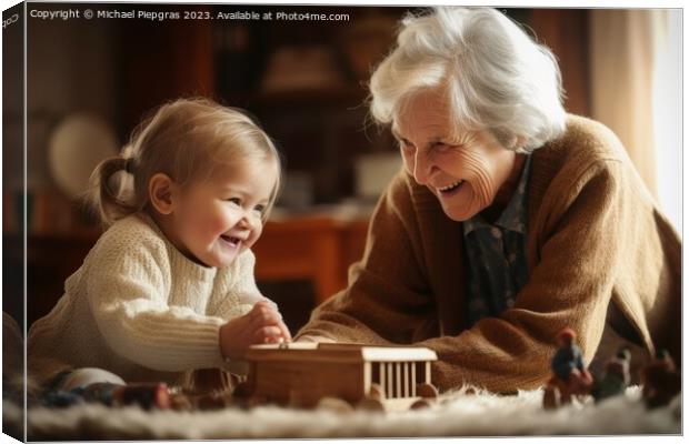 A grandma playing with her grandchild created with generative AI Canvas Print by Michael Piepgras