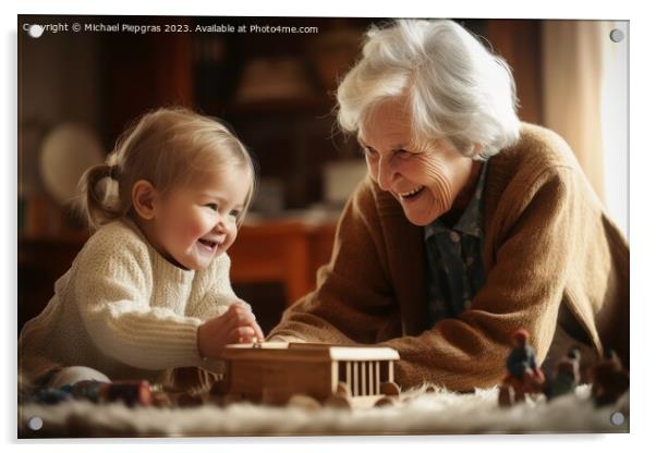 A grandma playing with her grandchild created with generative AI Acrylic by Michael Piepgras