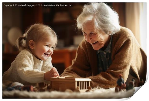 A grandma playing with her grandchild created with generative AI Print by Michael Piepgras