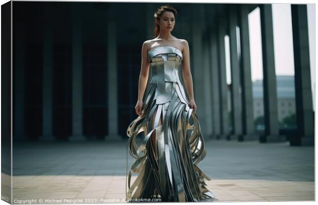 A woman wearing an elegant dress made of steel created with gene Canvas Print by Michael Piepgras