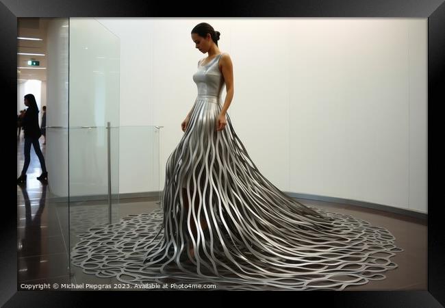 A woman wearing an elegant dress made of steel created with gene Framed Print by Michael Piepgras
