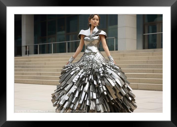 A woman wearing an elegant dress made of steel created with gene Framed Mounted Print by Michael Piepgras