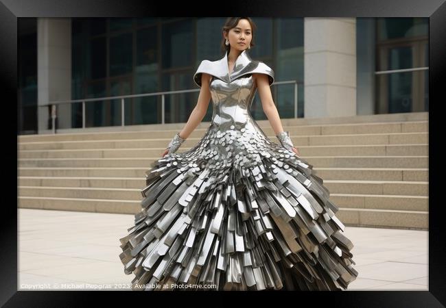 A woman wearing an elegant dress made of steel created with gene Framed Print by Michael Piepgras