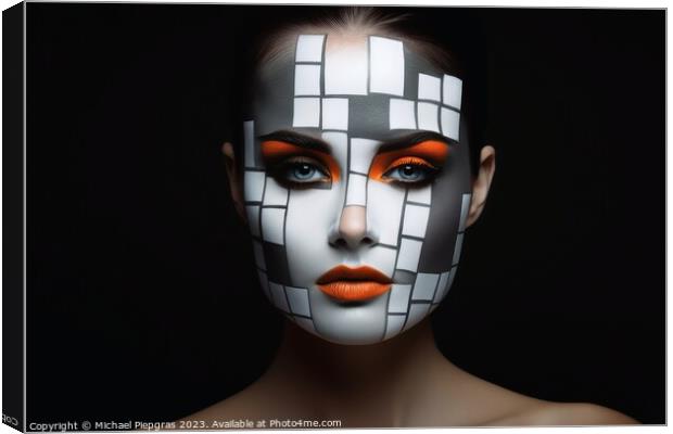 A woman with a cubic face make up created with generative AI tec Canvas Print by Michael Piepgras