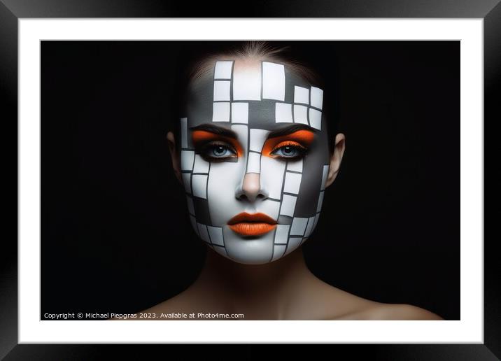 A woman with a cubic face make up created with generative AI tec Framed Mounted Print by Michael Piepgras