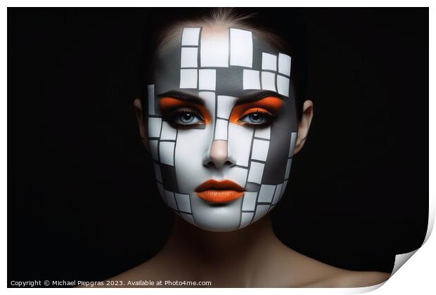 A woman with a cubic face make up created with generative AI tec Print by Michael Piepgras