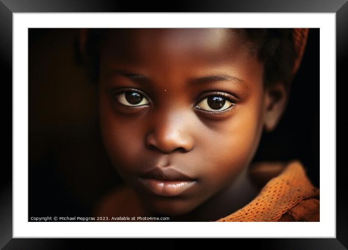 An african child portrait created with generative  Framed Mounted Print by Michael Piepgras