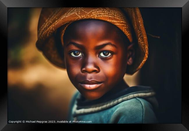An african child portrait created with generative  Framed Print by Michael Piepgras