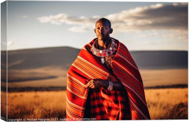 An african Masai in traditional robes created with Canvas Print by Michael Piepgras