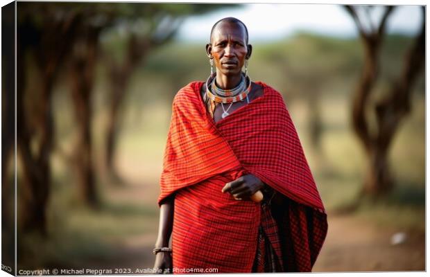 An african Masai in traditional robes created with Canvas Print by Michael Piepgras