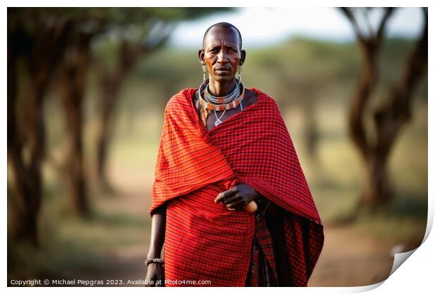 An african Masai in traditional robes created with Print by Michael Piepgras