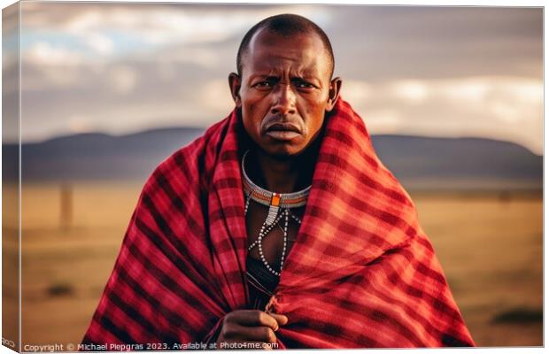 An african Masai in traditional robes created with Canvas Print by Michael Piepgras