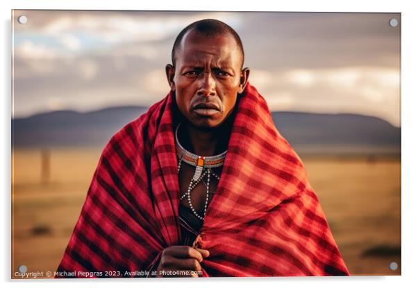 An african Masai in traditional robes created with Acrylic by Michael Piepgras