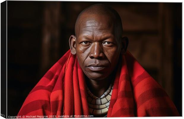 An african Masai in traditional robes created with Canvas Print by Michael Piepgras