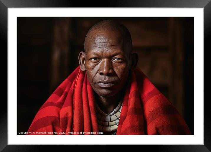 An african Masai in traditional robes created with Framed Mounted Print by Michael Piepgras