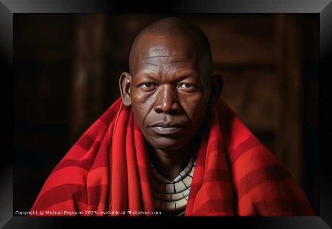 An african Masai in traditional robes created with Framed Print by Michael Piepgras