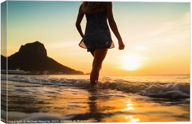 An attractive Woman at a beach during sunset created with genera Canvas Print by Michael Piepgras