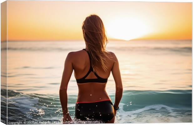 An attractive Woman at a beach during sunset created with genera Canvas Print by Michael Piepgras