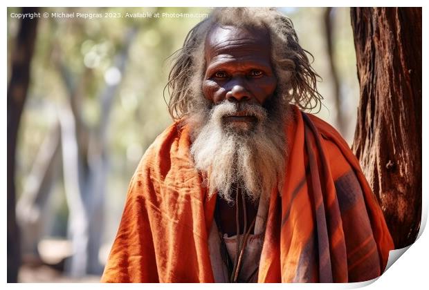 An Australian Aborigine in traditional robes created with genera Print by Michael Piepgras