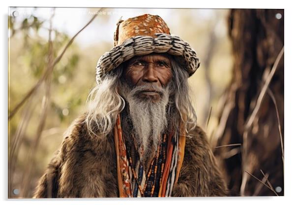 An Australian Aborigine in traditional robes created with genera Acrylic by Michael Piepgras