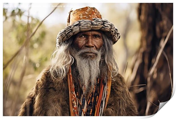An Australian Aborigine in traditional robes created with genera Print by Michael Piepgras