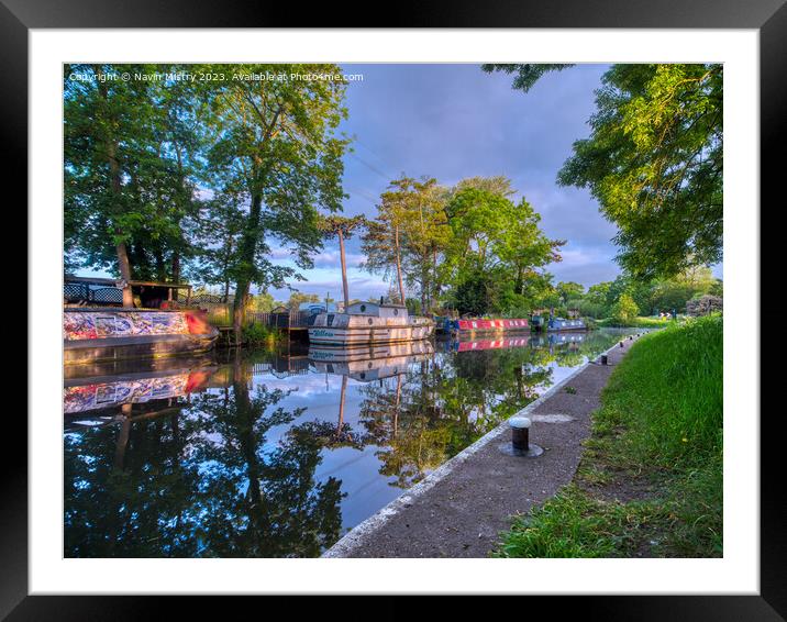 Narrow boats on the River Soar at Barrow on Soar Framed Mounted Print by Navin Mistry
