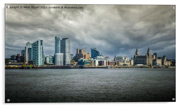 Liverpool Skyline from Seacombe Acrylic by Peter Stuart