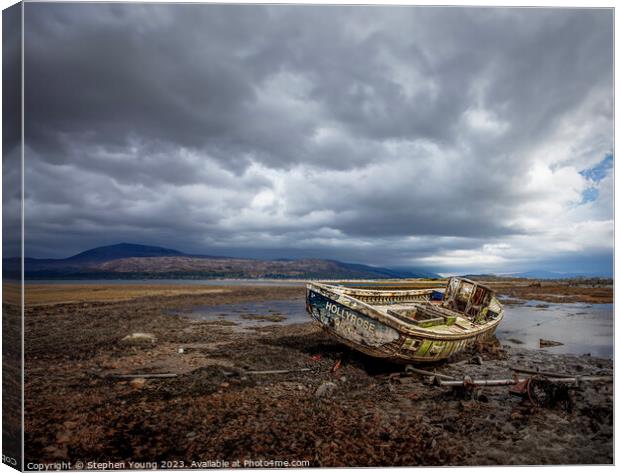 Old Boat on Loch Eil, Fort William, Scotland Canvas Print by Stephen Young