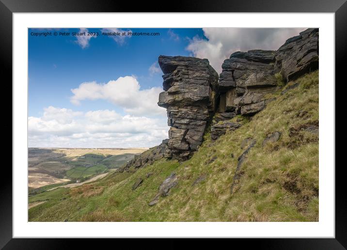 Hill Walkin g on the Pennine Way and Pule Hill above Marsden in  Framed Mounted Print by Peter Stuart