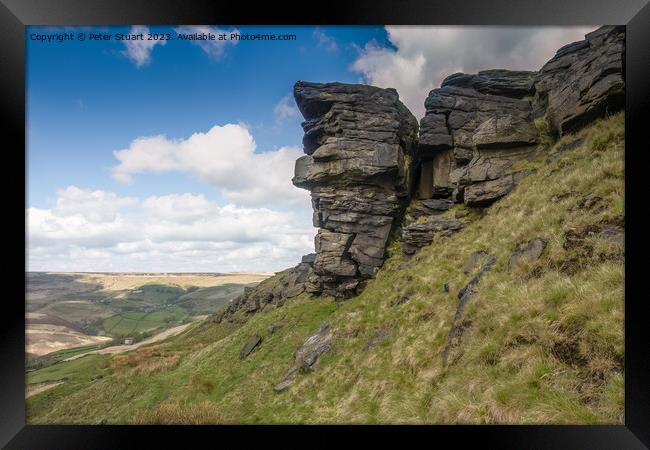 Hill Walkin g on the Pennine Way and Pule Hill above Marsden in  Framed Print by Peter Stuart