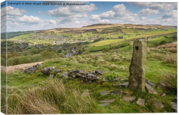 Hill Walkin g on the Pennine Way and Pule Hill abo Canvas Print by Peter Stuart