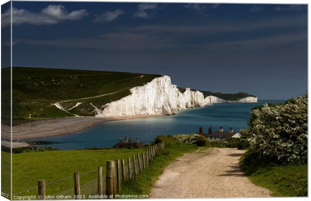 Sun on The Seven Sisters White Cliffs at Cuckmere Haven in East Sussex Canvas Print by John Gilham