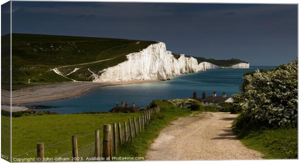 Sun on The Seven Sisters at Cuckmere Haven in East Canvas Print by John Gilham