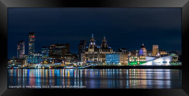 Liverpool Waterfront at Night Framed Print by Pete Mainey