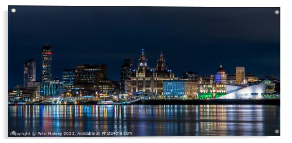 Liverpool Waterfront at Night Acrylic by Pete Mainey