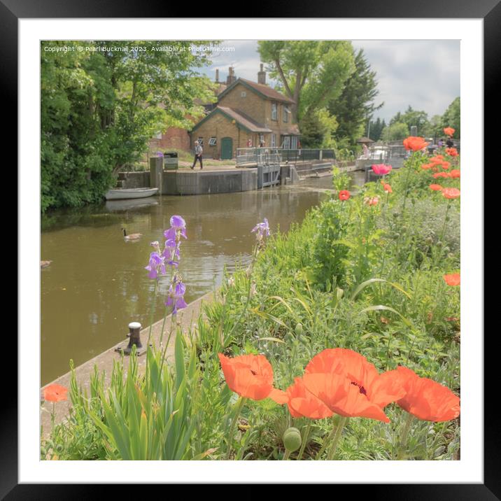 Colourful Boulters Lock on River Thames Berkshire Framed Mounted Print by Pearl Bucknall