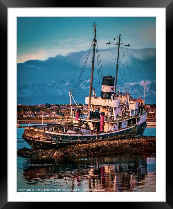 Tugboat at port, ushuaia, argentina Framed Mounted Print by Daniel Ferreira-Leite
